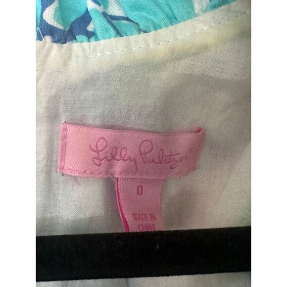 Lilly Pulitzer Adeline Shift Dress Size 0 Worth Blue May Flower Ruffle Trim - Picture 6 of 6